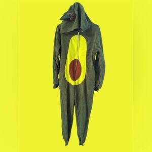 Funziez Avocado‎ Hooded Onesie Pajama  Costume Adult Small w/ Zipper Pockets